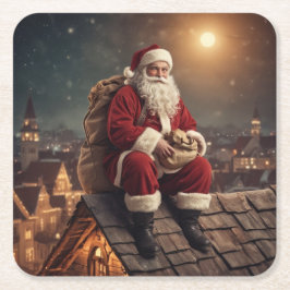 Santa on Rooftop Underlägg Papper Kvadrat