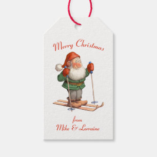 Santa on Skis God jul Presentetikett