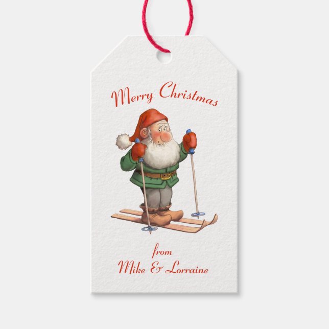 Santa on Skis God jul Presentetikett (Framsidan)