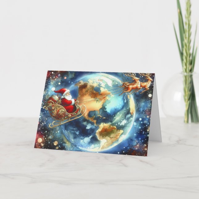 Santa on Sleigh-julkort Tack Kort (Framsida)