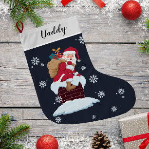 Santa on Tak Top Skorsten Anpassningsbar Family Sn Stor Julstrumpa