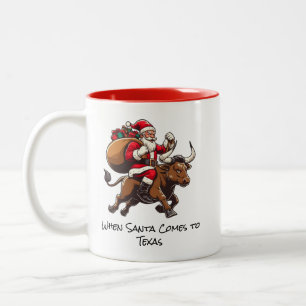 Santa on Texas Longhorn Bull Deliving Gifts Mugg