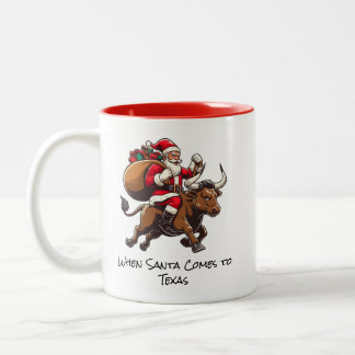 Santa on Texas Longhorn Bull Deliving Gifts Mugg