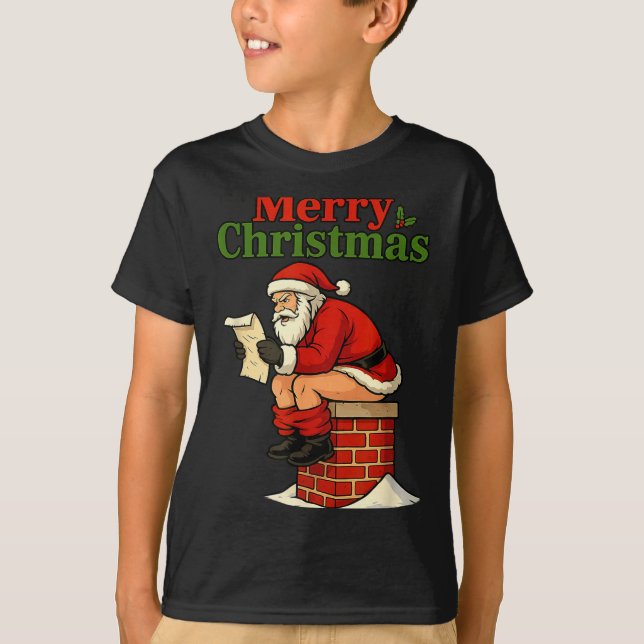 Santa Ong Down Chimney Shirt Funny Naughty Xmas Sa T Shirt (Framsida)