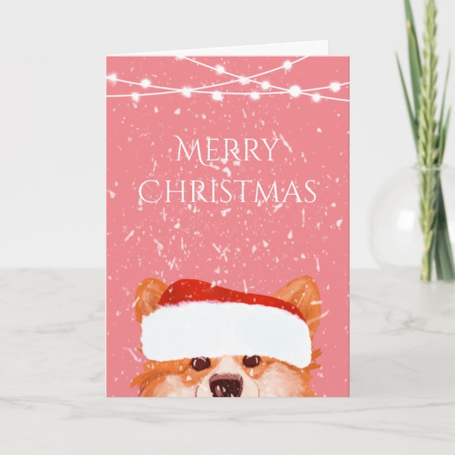 Santa Orange Corgi God jul Rosa Kort (Framsida)
