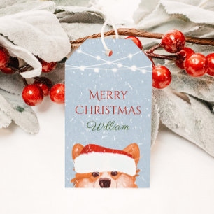 Santa Orange Corgi Kraft Struktur julgåva T Presentetikett