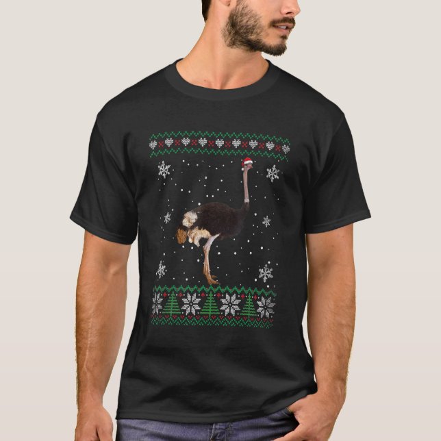 Santa Ostrich Ugly Sweater Animals jul Pajam T Shirt (Framsida)