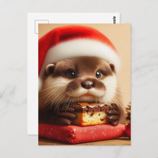 Santa Otter Brownies Vykort (Fram/baksida)