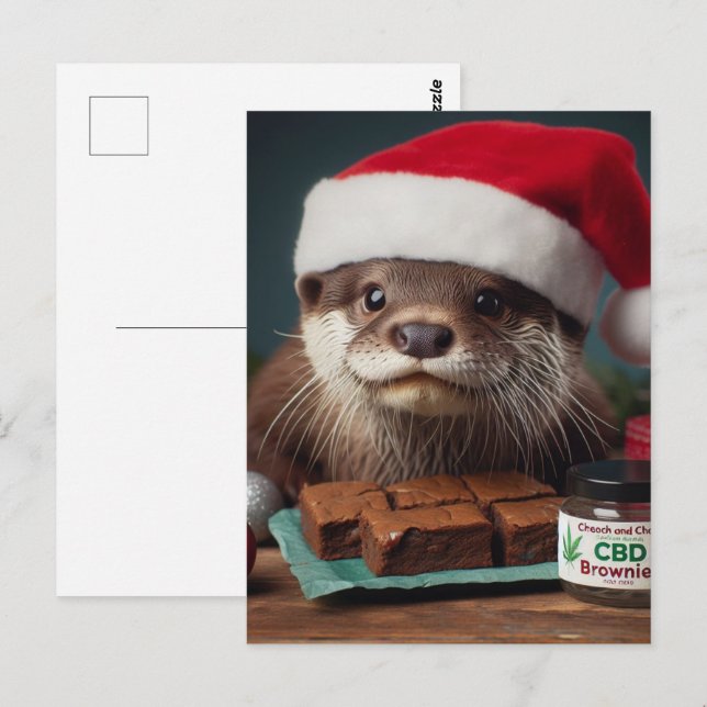 Santa Otter CBD Brownies Vykort (Fram/baksida)