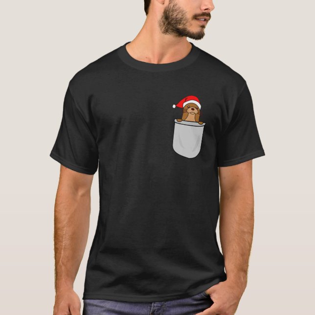Santa Otter Pocket Funny Cute julgåva T Shirt (Framsida)
