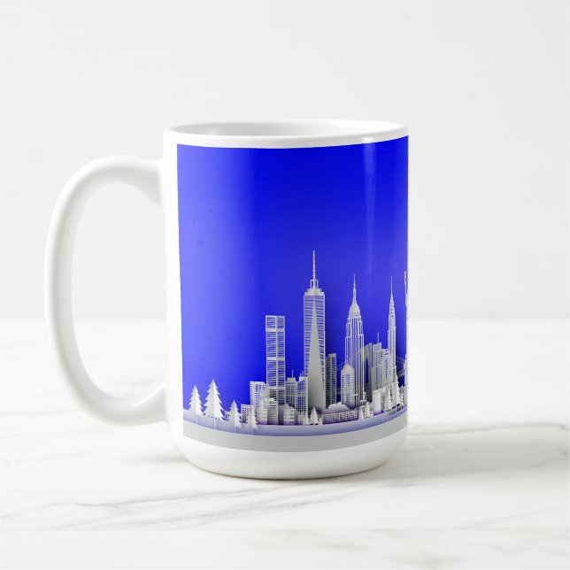 Santa Over New York City Christmas Blue Mug Kaffemugg (Vänster)