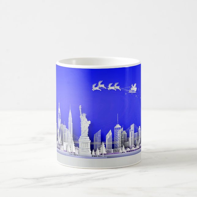Santa Over New York City Christmas Blue Mug Kaffemugg (Center)