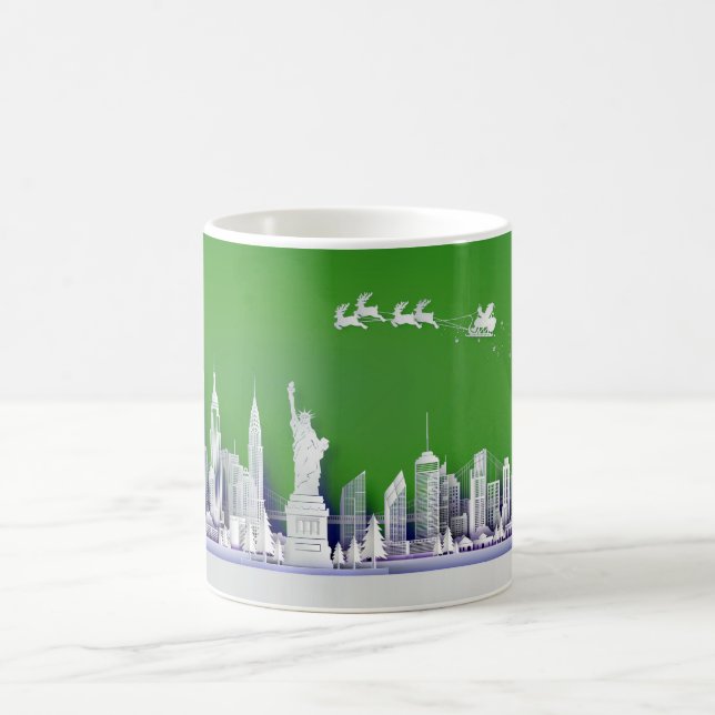 Santa Over New York City Christmas Green Mug Kaffemugg (Center)