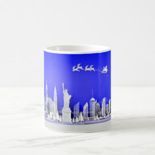 Santa över New York City julblå mugg