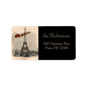 Santa över Paris juletikett Adressetikett