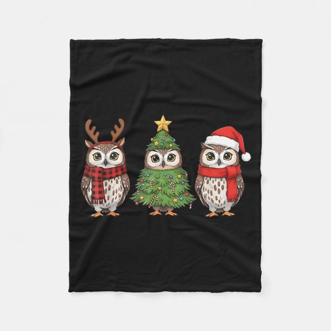 Santa Owl Christmas Tree Owl Lover Animal Xmas Paj Fleecefilt (Framsidan)