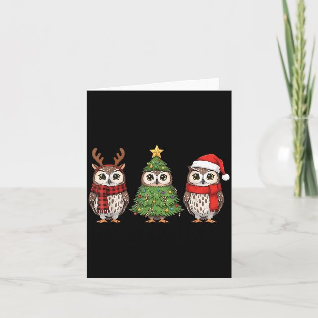 Santa Owl Christmas Tree Owl Lover Animal Xmas Paj Kort (Framsida)