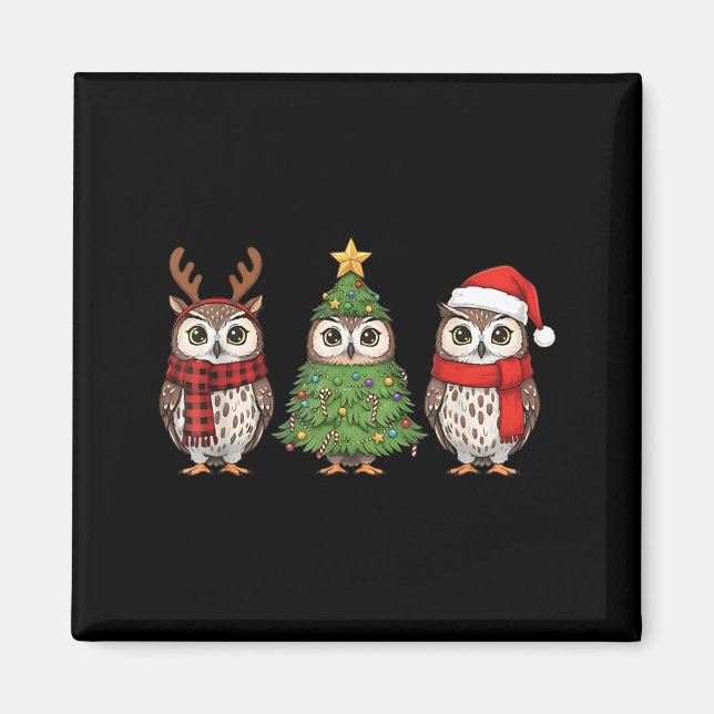 Santa Owl Christmas Tree Owl Lover Animal Xmas Paj Magnet (Framsidan)