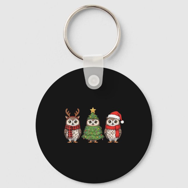 Santa Owl Christmas Tree Owl Lover Animal Xmas Paj Nyckelring (Framsida)
