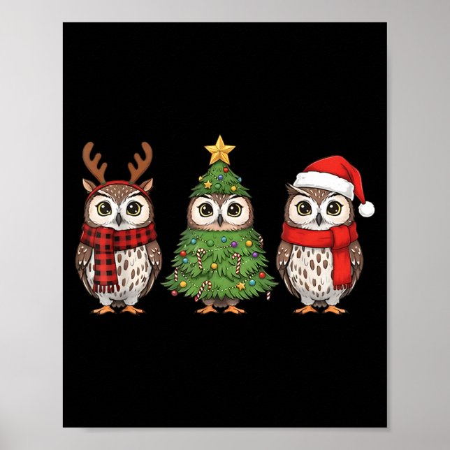 Santa Owl Christmas Tree Owl Lover Animal Xmas Paj Poster (Framsidan)