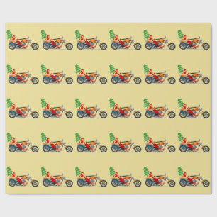 Santa på en motorcykel som slår in papper presentpapper