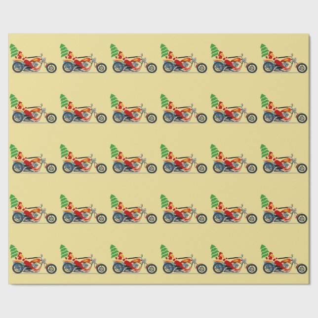 Santa på en motorcykel som slår in papper presentpapper (Seam)