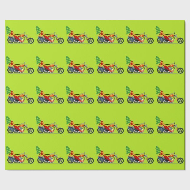 Santa på en motorcykel som slår in papper presentpapper (Seam)