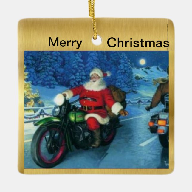 Santa på en motorcykeljulprydnad julgransprydnad keramik (Framsida)