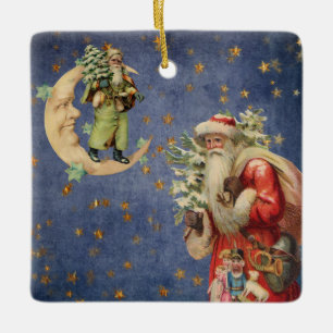 Santa på en växande måne julgransprydnad keramik