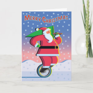 Santa på ett enhjulinghelgdagkort helgkort