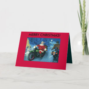 Santa på ett motorcykeljulkort helgkort