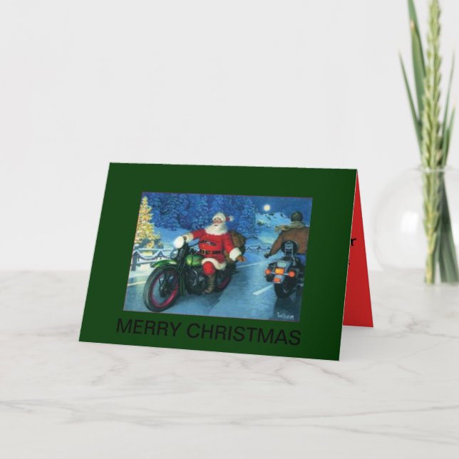 santa på ett motorcykeljulkort helgkort (Framsida)