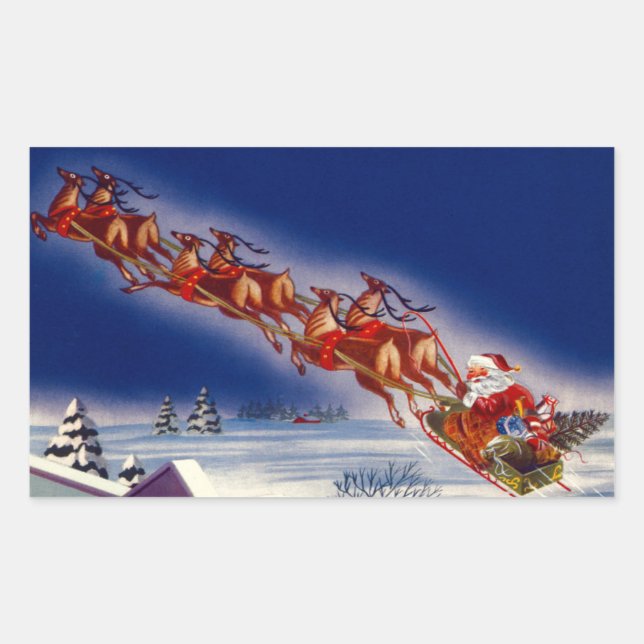 Santa på hans Sleigh Rektangulärt Klistermärke (Framsida)