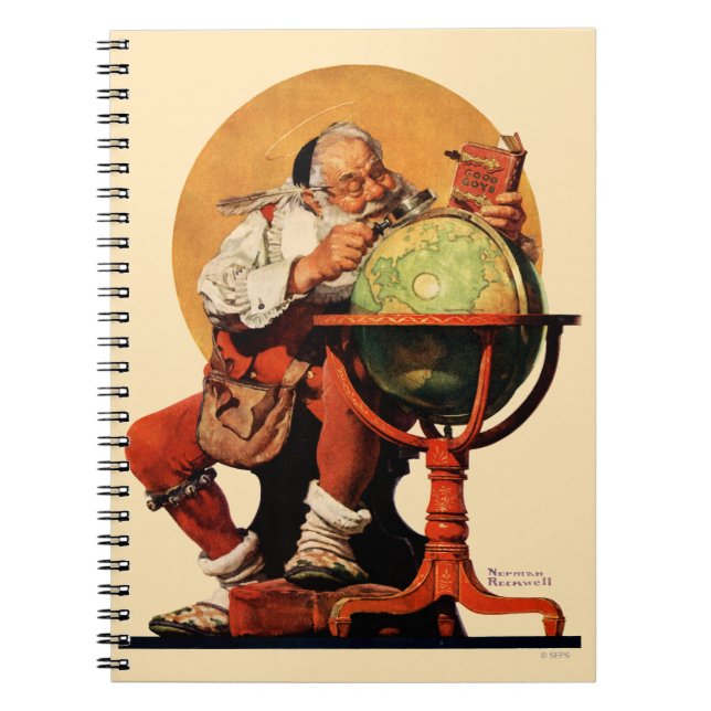 Santa på jordklotet anteckningsbok med spiral (Framsidan)