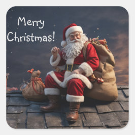 Santa på julen Kväll Fyrkantigt Klistermärke