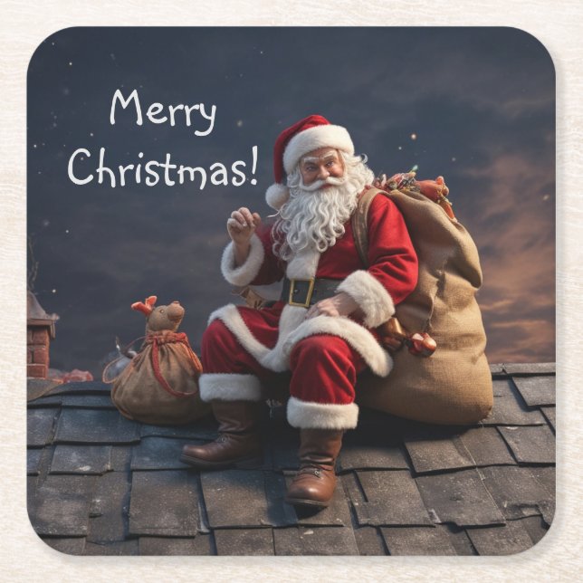 Santa på julen Kväll Underlägg Papper Kvadrat (Framsidan)