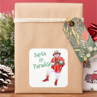 Santa på Kauai-paradis med ukulele-dekal Fyrkantigt Klistermärke