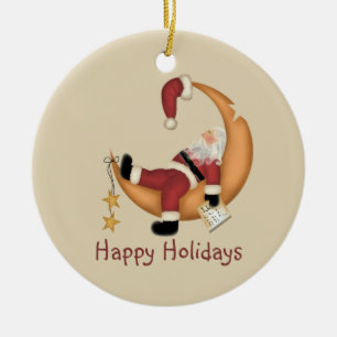 Santa på månen julgransprydnad keramik