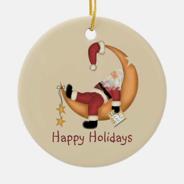 Santa på månen julgransprydnad keramik (Framsidan)