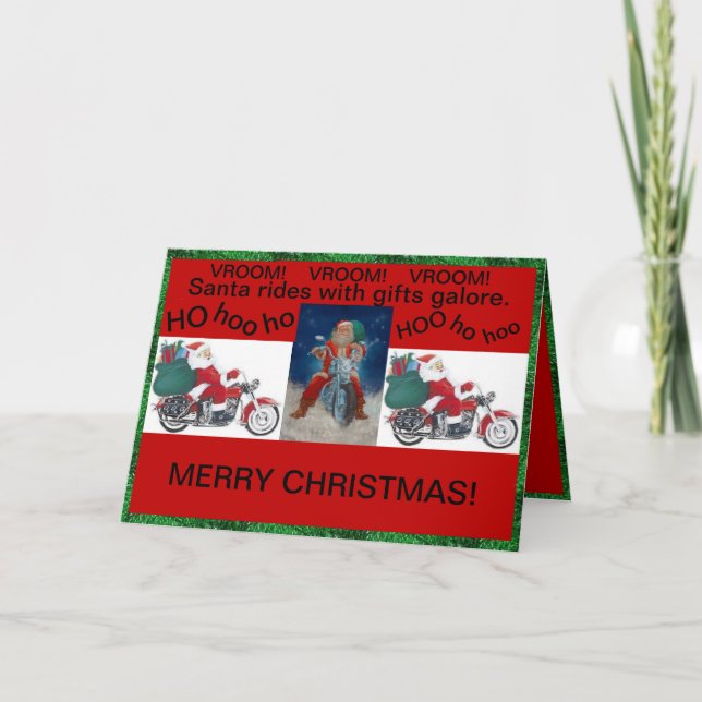 Santa på motorcykeljulkort helgkort (Framsida)