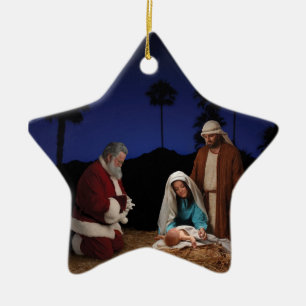 Santa på Nativitystjärnaprydnaden Julgransprydnad Keramik
