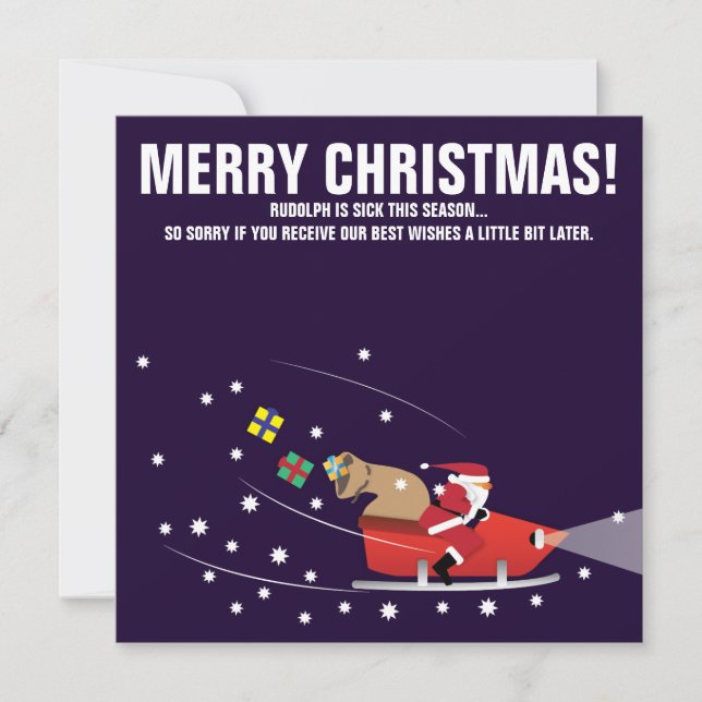 Santa på rolig nattillustration för snowmobile julkort (Framsida)
