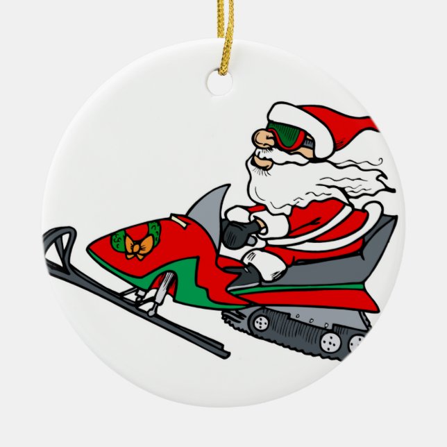santa på snowmobile julgransprydnad keramik (Framsidan)