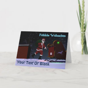 Santa på tak - Frohliche Weihnachten Helgkort