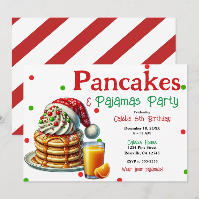 Santa Pancakes & Pajamas jul PJ's Party Inbjudningar (Fram/baksida)