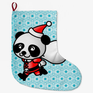 Santa Panda med snöflingorjulstrumpan Stor Julstrumpa