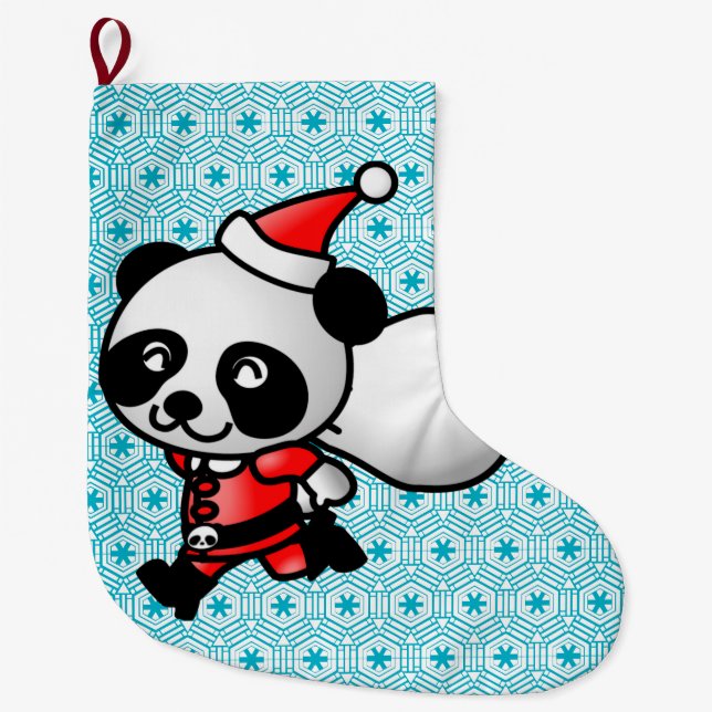 Santa Panda med snöflingorjulstrumpan Stor Julstrumpa (Framsidan)