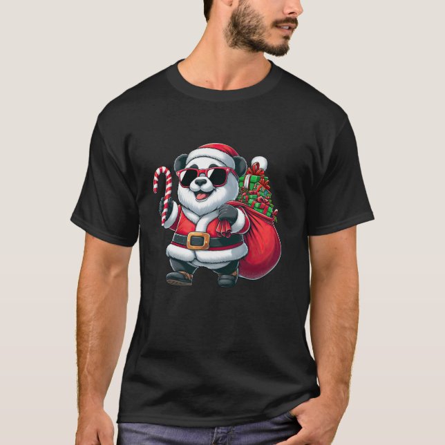 Santa Panda Sunglasses Candy Cane Christmas Boys G T Shirt (Framsida)