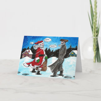 Santa påträffar Hasidic Jew Helgkort