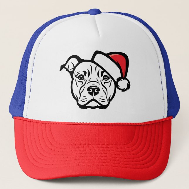 Santa Paws: AmStaff Hund i Festiv Hatt Keps (Framsida)